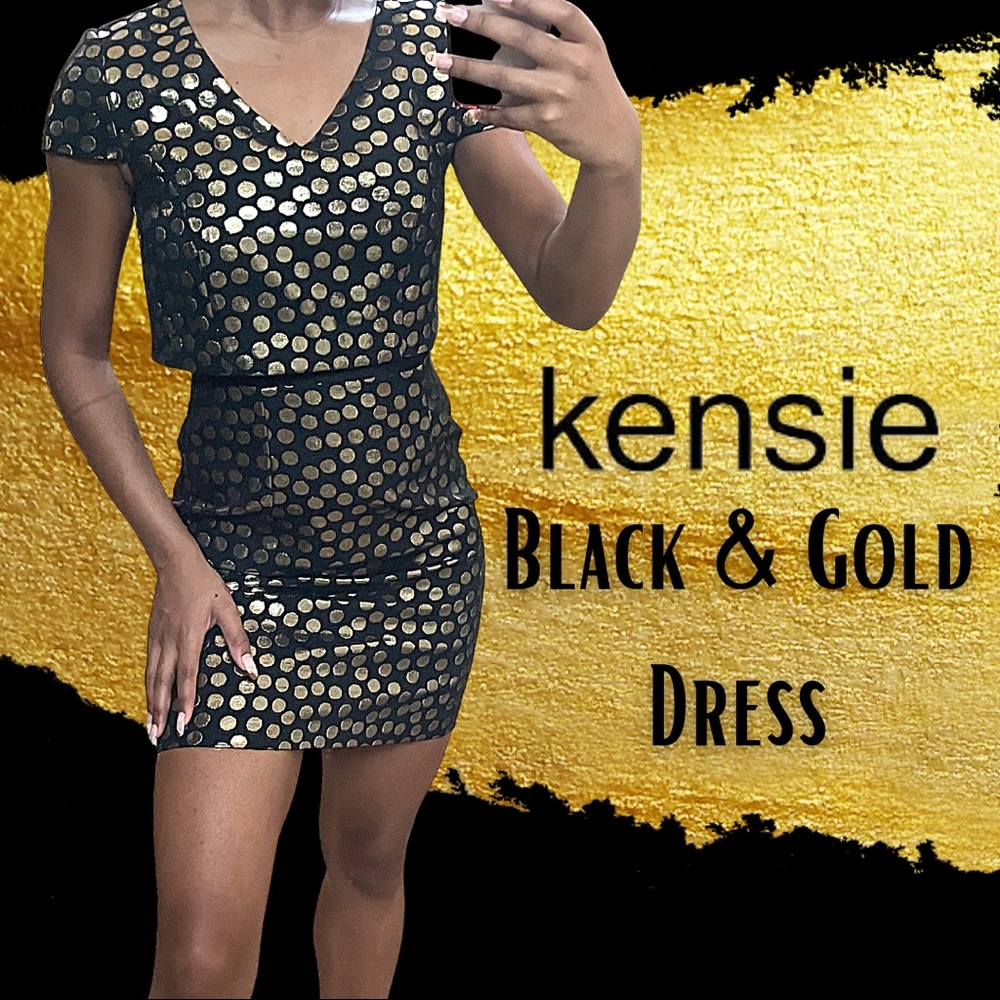 KENSIE Black & Gold Dot Dress